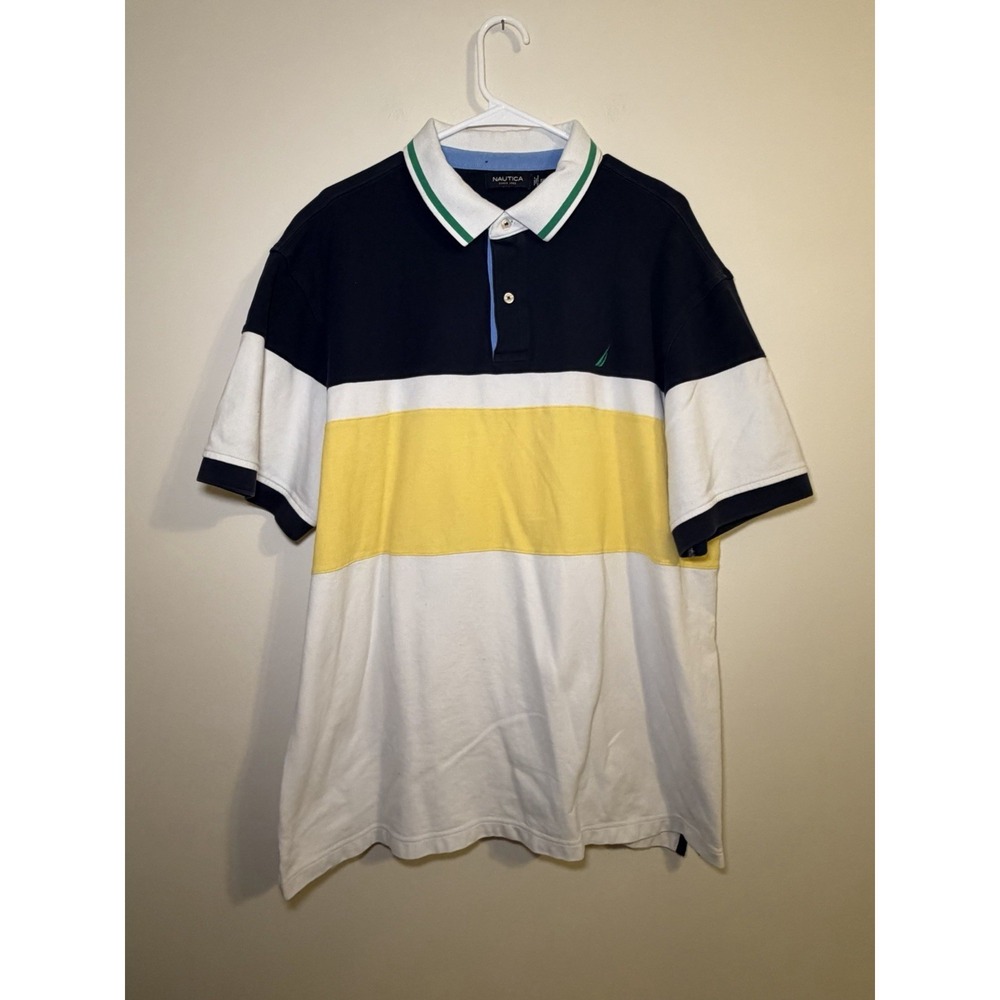Nautica Men's Poli Shirt Short Sleeve XXL 2XL Blue Yellow White